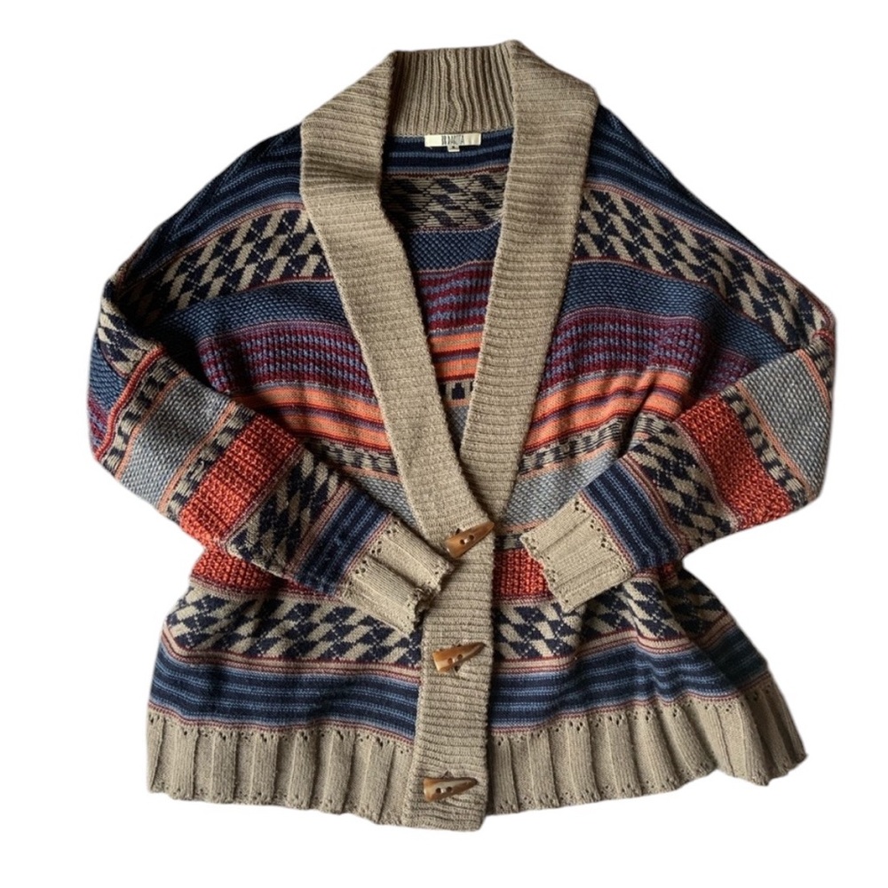 BB Dakota Women's Oversized Western Aztec Geometric Knit Cardigan Sweater Size M